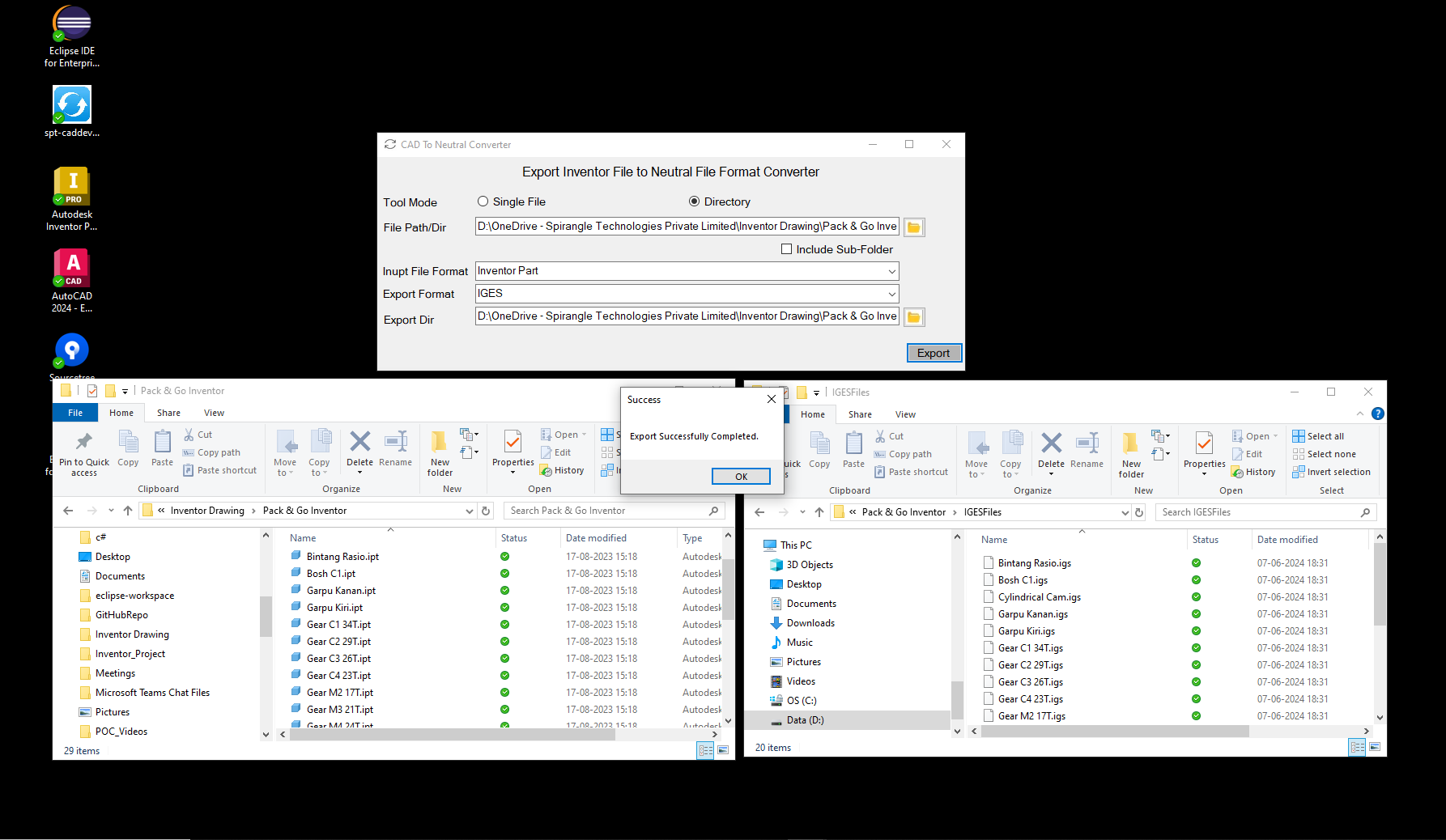 Converted CAD file output in neutral CAD formats