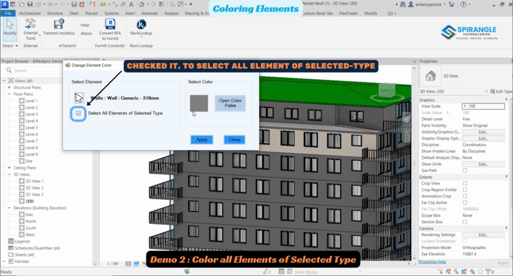 Applying colors to Revit elements using Coloring Elements plugin