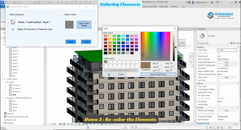 Multiple Revit element types colored using Coloring Elements plugin