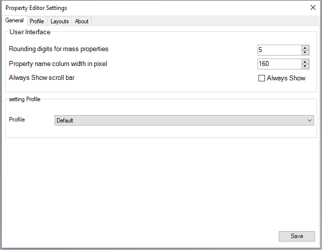 General settings in the Autodesk Inventor Property Editor Add-in