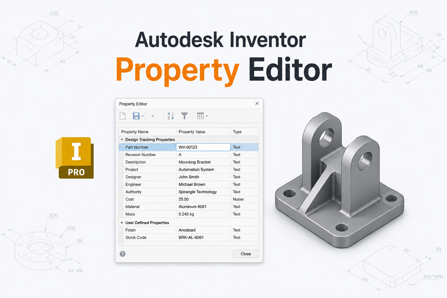 Autodesk Inventor Property Editor Add-in with customizable property fields